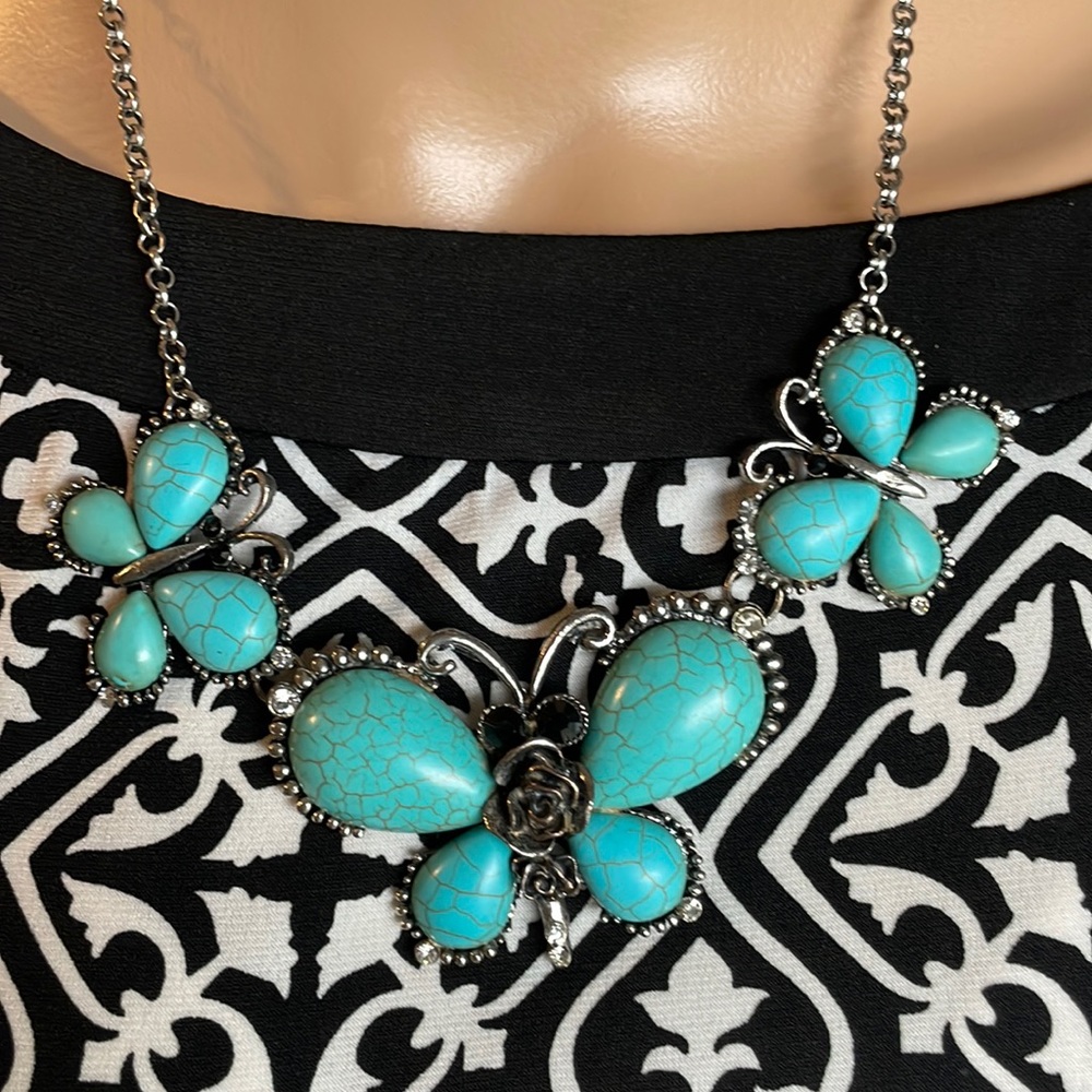 Lilylin Designs Turquoise Blue Butterfly Necklace - Picture 2 of 5